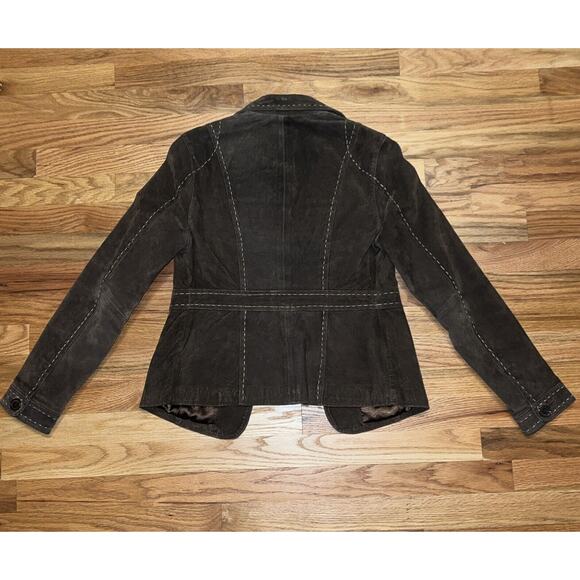 Madison Brown Leather Button Down Stitch Trim Long Sleeve Jacket Women’s Size 6 - Picture 4 of 8